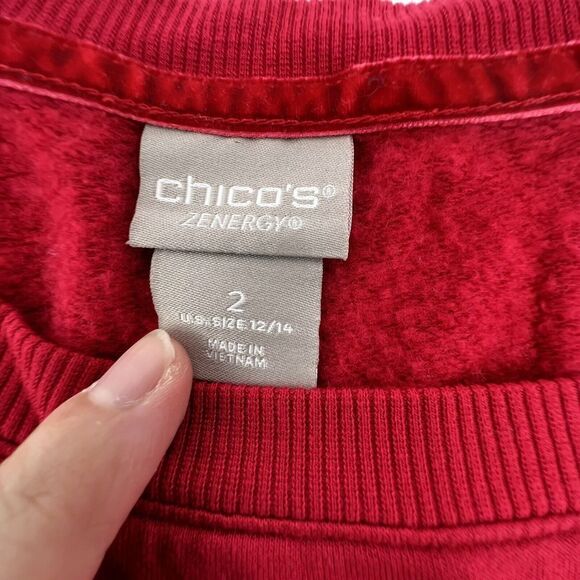 Chicos Zenergy Sweater Womens 12/14 US Red Long Sleeve Side Zippers - Picture 4 of 5